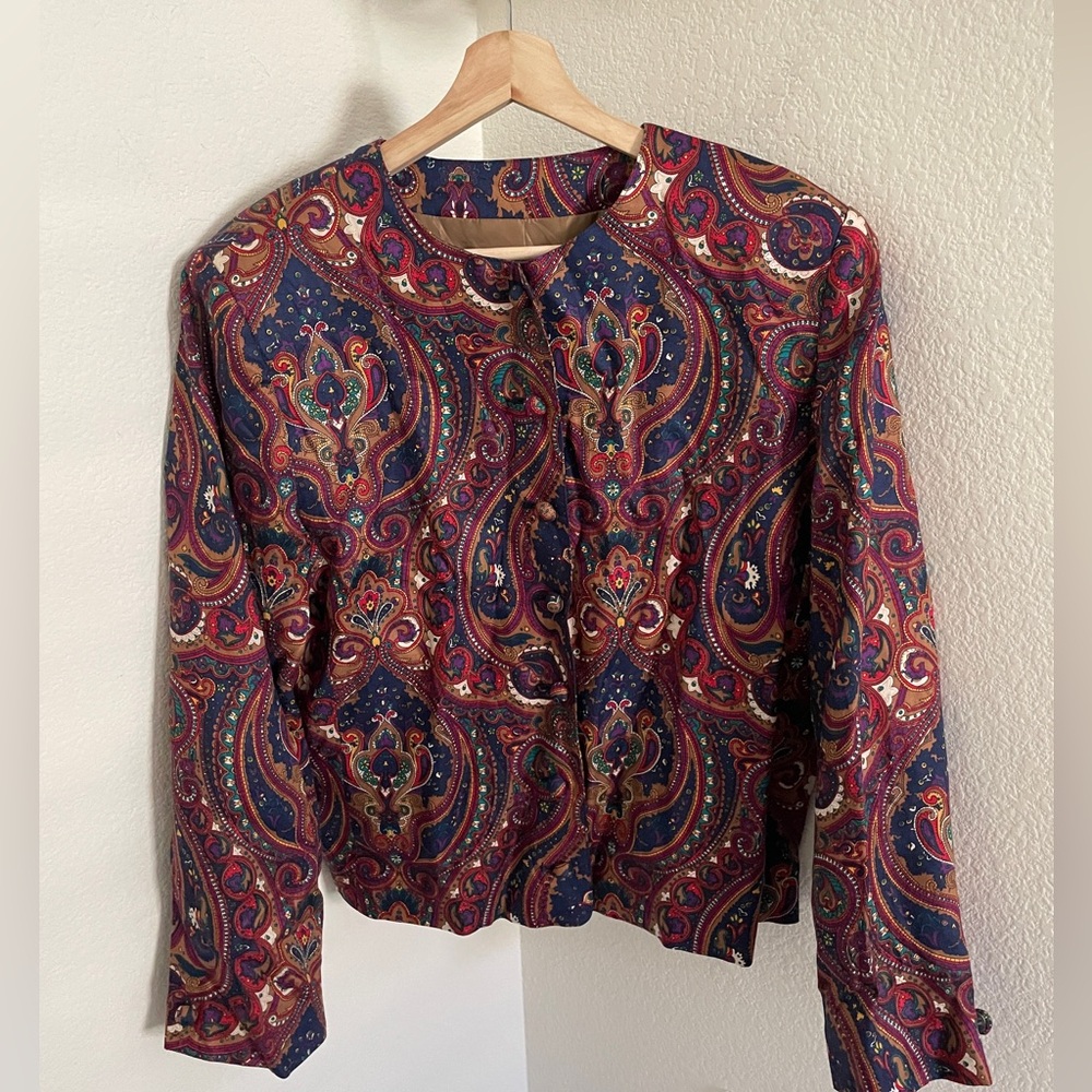 Vintage Bechamel Dress Jacket Blazer Size 16 Paisley Print multicolor retro